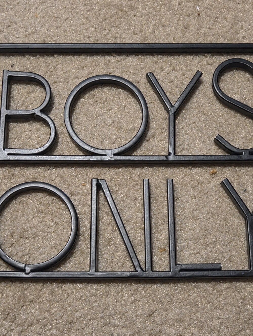 Metal 'Boys Only' Wall Sign - Black